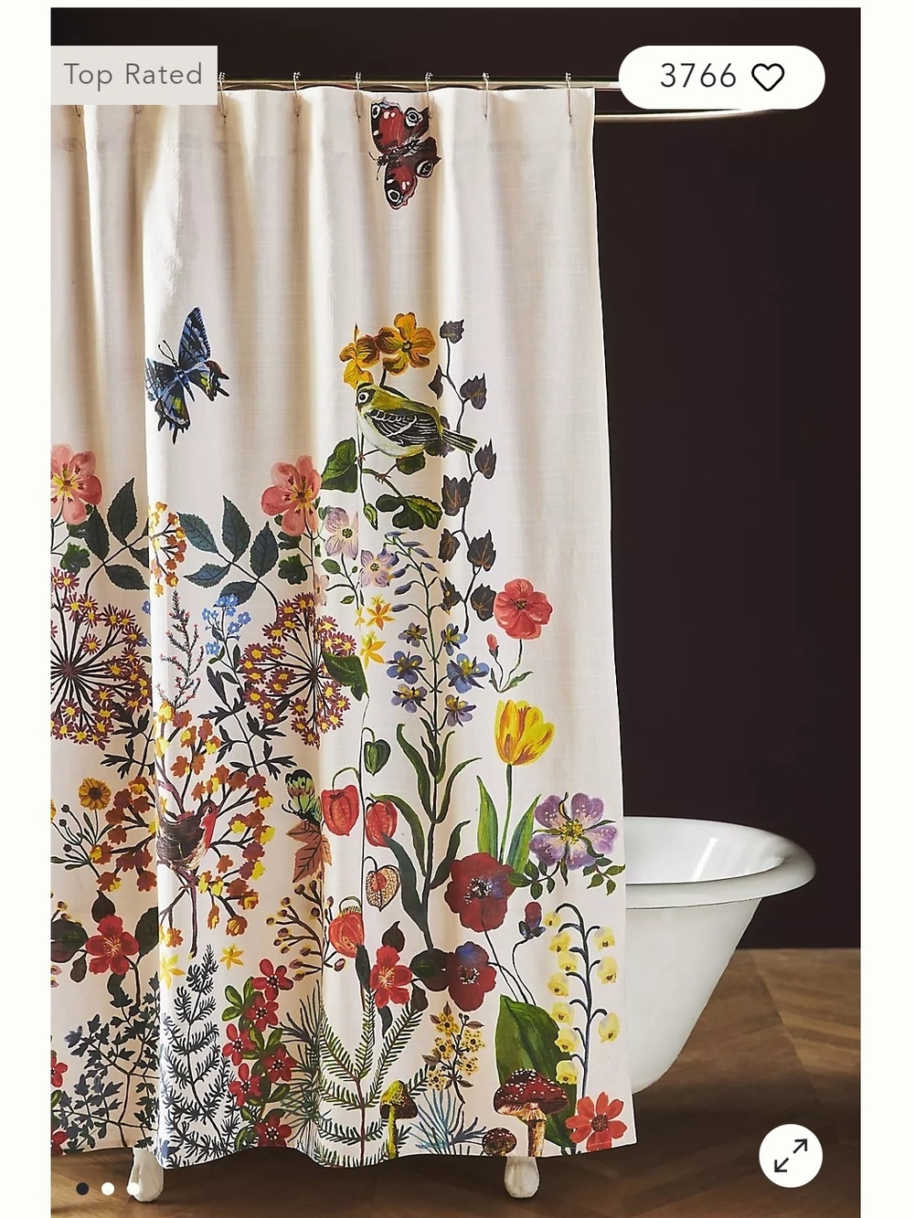 Nathalie Lete Organic Cotton Shower Curtain with Multicolor Floral & Bird Motif